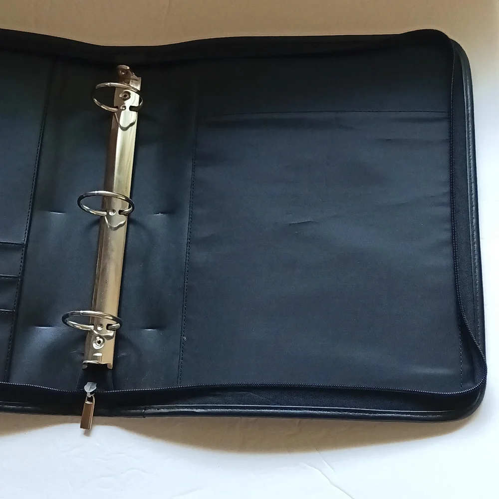 Black Zipper 3 Ring Binder Briefcase Retractable Handles